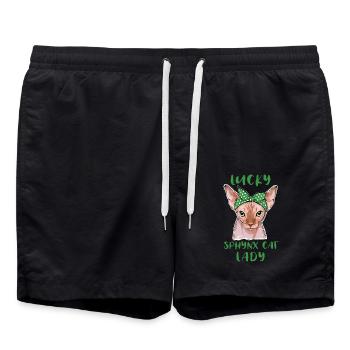 Lucky Sphynx Cat Lady St. Patricks Day - Badeshorts - Schwarz - Vorne - AI Model Male 185 light (185cm)