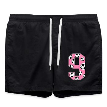 9 Birthday Football Pink - Swim Trunks - black - Front - AI Model Male 185 light (185cm)
