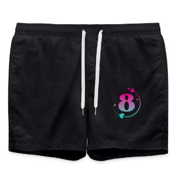 8th Birthday Colorful Heart Circle - Swim Trunks - black - Front - AI Model Male 185 light (185cm)