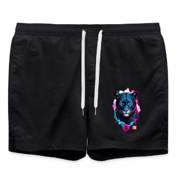 Panther Dream Pink Blue - Swim Trunks - black - Front - AI Model Male 185 light (185cm)