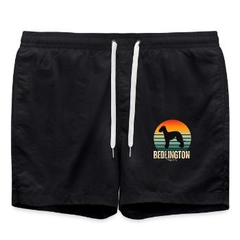 Bedlington Terrier Retro Sunset Silhouette - Badeshorts - Schwarz - Vorne - AI Model Male 185 light (185cm)