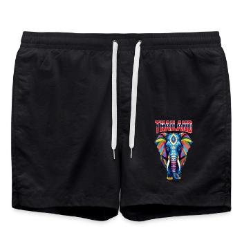Colorful abstract elephant from Thailand - Swim Trunks - black - Front - AI Model Male 185 light (185cm)
