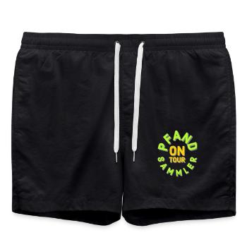 Pfandsammler on Tour - Badeshorts - Schwarz - Vorne - AI Model Male 185 light (185cm)