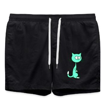 Neugierige Katze Guckt Lustig Ulkig Albern Komisch - Badeshorts - Schwarz - Vorne - AI Model Male 185 light (185cm)