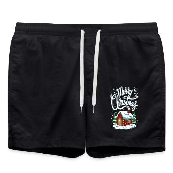 Weihnachten Frohe Weihnachten Haus Cottage Baum Schnee - Badeshorts - Schwarz - Vorne - AI Model Male 185 light (185cm)
