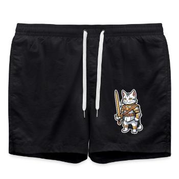 Katze Ritter Comic - Badeshorts - Schwarz - Vorne - AI Model Male 185 light (185cm)