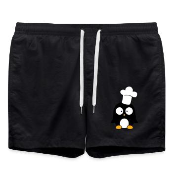 Pinguin Küche Chef Koch Kochmütze Essen Kochen - Badeshorts - Schwarz - Vorne - AI Model Male 185 light (185cm)