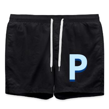 Letter p blue pop and modern - Swim Trunks - black - Front - AI Model Male 185 light (185cm)
