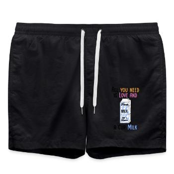 We need Love and Milk Comicstyle 2 - Badeshorts - Schwarz - Vorne - AI Model Male 185 light (185cm)