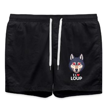 I love wolf - Swim Trunks - black - Front - AI Model Male 185 light (185cm)