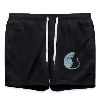 katze mit saxophon e 238 - Badeshorts - Schwarz - Vorne - AI Model Male 185 light (185cm)