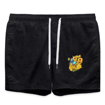 Vincent van Gogh Sunflower Butterfly TShirt - Swim Trunks - black - Front - AI Model Male 185 light (185cm)