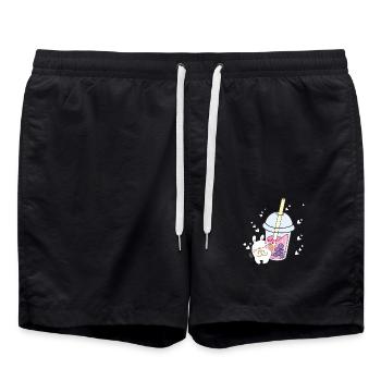 Kawaii Boba Bubble bubble Boisson Japon Thé au lait Manga - Short de bain - noir - Devant - AI Model Male 185 light (185cm)