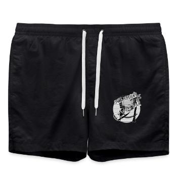 Surfer Palm Trees Beach black/white - Swim Trunks - black - Front - AI Model Male 185 light (185cm)