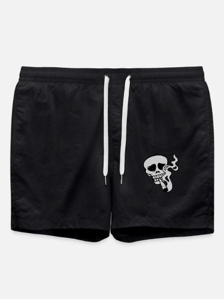 Weed smoking skull skeleton - Swim Trunks - black
