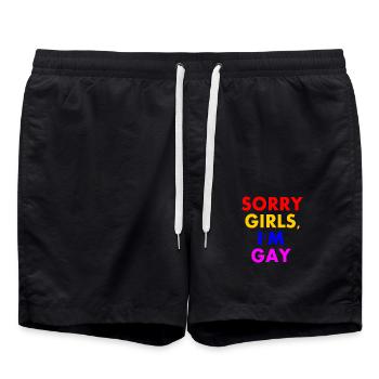 sorry girls im gay - Swim Trunks - black - Front - AI Model Male 185 light (185cm)