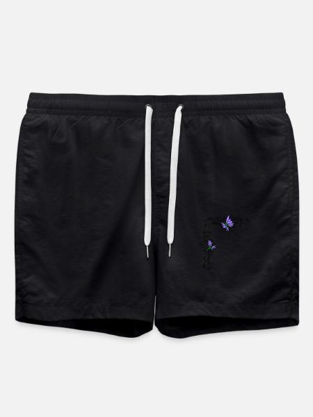 Butterflies with flower tendrils - Swim Trunks - black