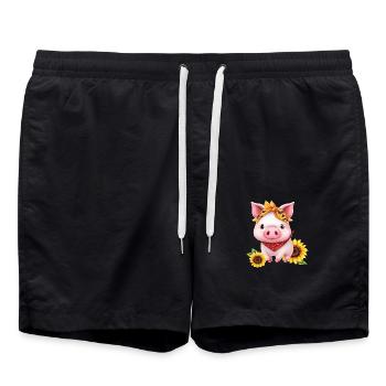 Pork with bandana and sunflower, Charming - Swim Trunks - black - Front - AI Model Male 185 light (185cm)
