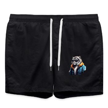 Streetstyle Schneeleopard | Leoparden-Liebhaber - Badeshorts - Schwarz - Vorne - AI Model Male 185 light (185cm)