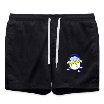 Cute egg chick hatching little bird baby listening to music - Swim Trunks - black - Front - AI Model Male 185 light (185cm)
