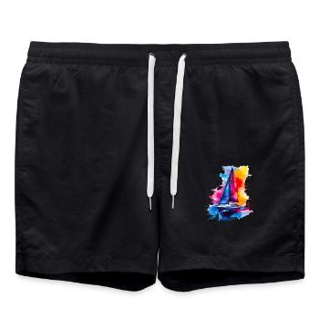 Segelboot Design im Aquarell-Look - Badeshorts - Schwarz - Vorne - AI Model Male 185 light (185cm)
