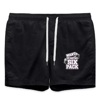 Want To See My Six Pack 9 - Badeshorts - Schwarz - Vorne - AI Model Male 185 light (185cm)