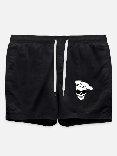 Skull with sunglasses chef's hat - Swim Trunks - black