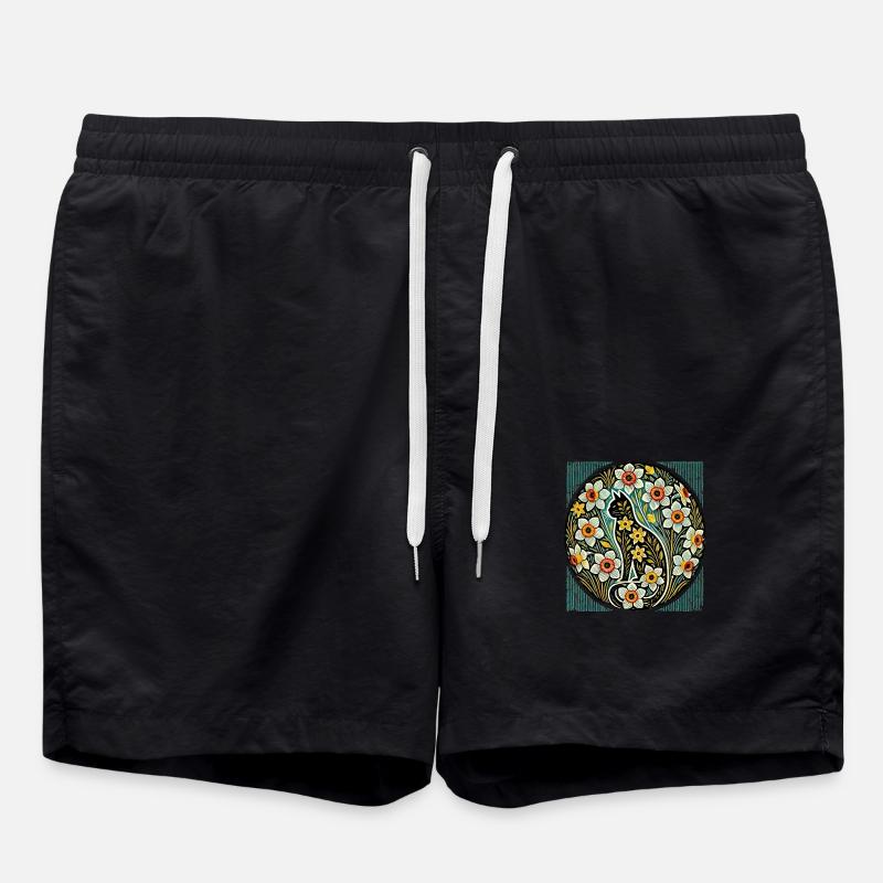Daffodils Cat - Swim Trunks - black