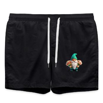 Gartenzwerg mit Blumenstrauß x2 - Badeshorts - Schwarz - Vorne - AI Model Male 185 light (185cm)