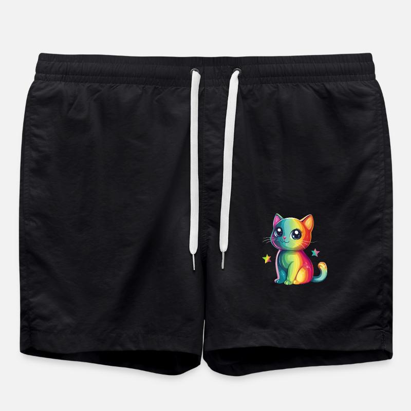Cute Rainbow Cat - Swim Trunks - black