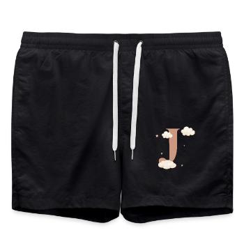 Letter j clouds stars - Swim Trunks - black - Front - AI Model Male 185 light (185cm)