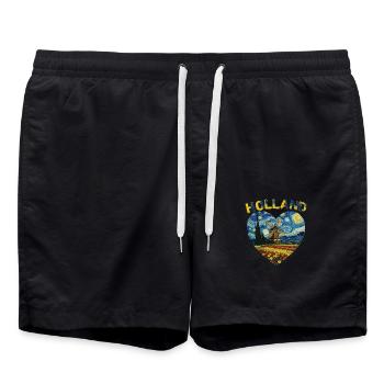 Holland Kunst Windmühle und Tulpen VG Text - Badeshorts - Schwarz - Vorne - AI Model Male 185 light (185cm)