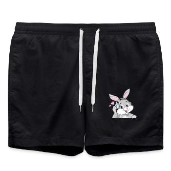Lapin souriant écouter de la musique dans des écouteurs - Short de bain - noir - Devant - AI Model Male 185 light (185cm)
