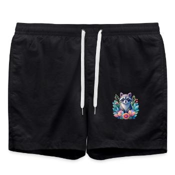 Magischer Waschbär in Blumen - Badeshorts - Schwarz - Vorne - AI Model Male 185 light (185cm)