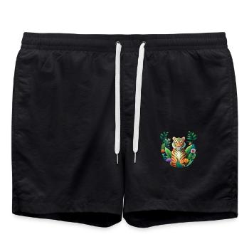 Tiger-Print mit Grain-Effekt - Badeshorts - Schwarz - Vorne - AI Model Male 185 light (185cm)