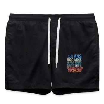 50 ans – 600 mois, 18250 jours, 1,5 milliard - Short de bain - noir - Devant - AI Model Male 185 light (185cm)