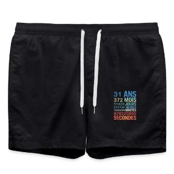 31 ans en chiffres – Design Anniversaire - Short de bain - noir - Devant - AI Model Male 185 light (185cm)