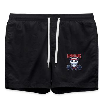 Panda im Fitnessstudio - Badeshorts - Schwarz - Vorne - AI Model Male 185 light (185cm)