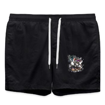 Maus Insel Palme - Badeshorts - Schwarz - Vorne - AI Model Male 185 light (185cm)