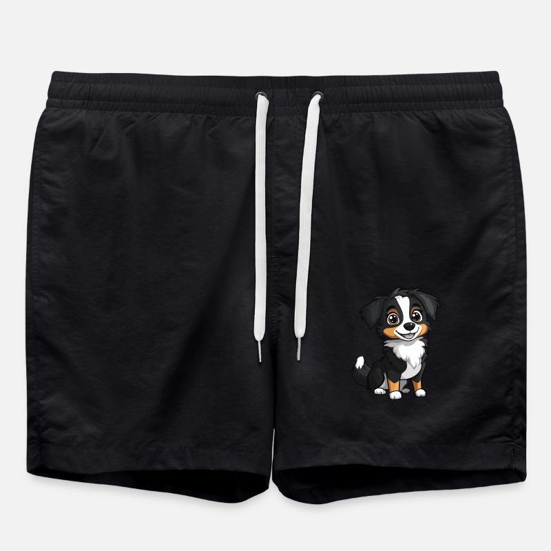 Australian Shepherd Dog Cute - Swim Trunks - black