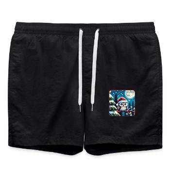 Mignon hibou avec chapeau de Père Noël assis sur une branche - Short de bain - noir - Devant - AI Model Male 185 light (185cm)