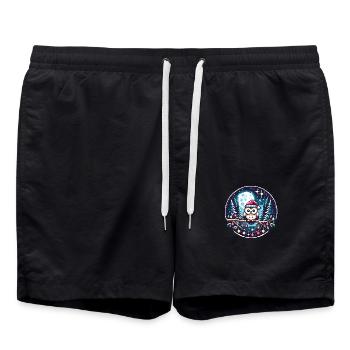 Mignon hibou avec chapeau de Père Noël assis sur une branche - Short de bain - noir - Devant - AI Model Male 185 light (185cm)