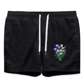 bleu jaune fleurs de crocus fleur de printemps floral - Short de bain - noir - Devant - AI Model Male 185 light (185cm)