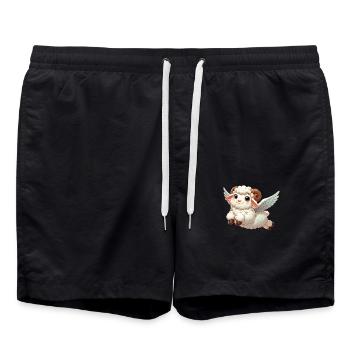 Weißes Lamm als Engel mit Flügeln - Badeshorts - Schwarz - Vorne - AI Model Male 185 light (185cm)