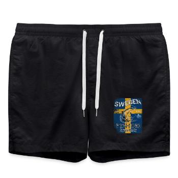 Sweden Fishing Flagge Angeln Fisch Design - Badeshorts - Schwarz - Vorne - AI Model Male 185 light (185cm)
