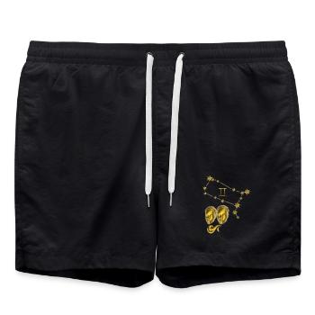 Zodiac sign Gemini 3D, gold - Swim Trunks - black - Front - AI Model Male 185 light (185cm)
