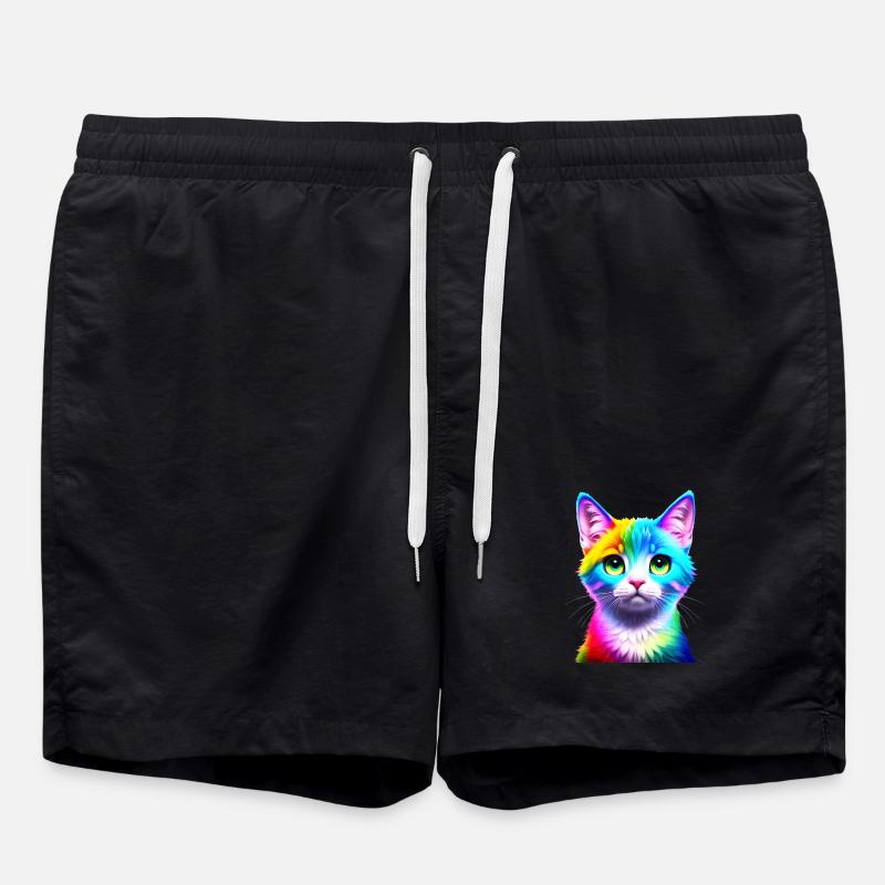 Regenbogenkatze Neonkunst - Badeshorts - Schwarz