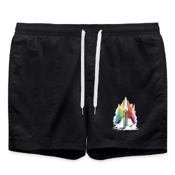 Fusée arc-en-ciel - Short de bain - noir - Devant - AI Model Male 185 light (185cm)