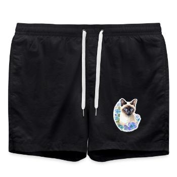 Siamese cat - Swim Trunks - black - Front - AI Model Male 185 light (185cm)