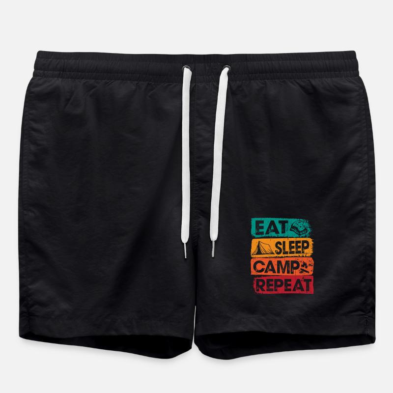 Eat Sleep Camp Repeat Outdoors - Swim Trunks - black